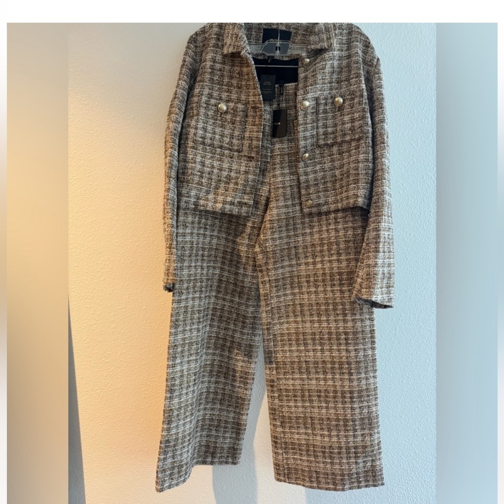 NWT Maje suit set jacket pants tweed brown gold size 40 2piece $870